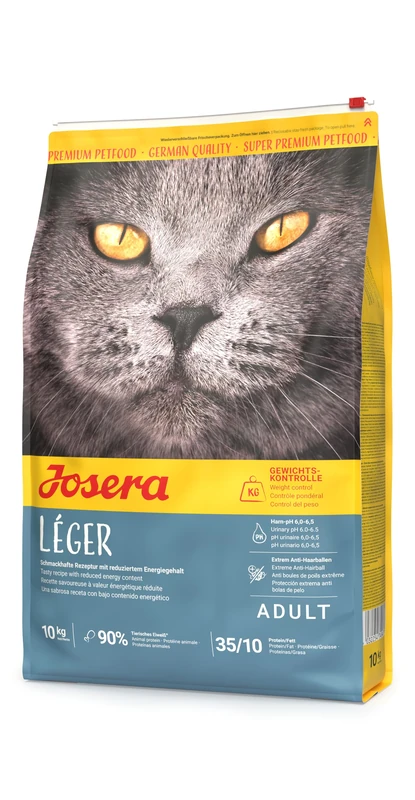 Josera Leger complete adult cat food | Weight control | Lower calorie | Extreme Anti-Hairball | Chicken & Liver | Herbs & Fruit | Urinary pH | 10kg