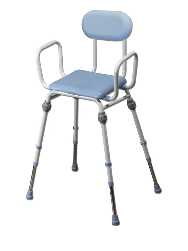 NRS Healthcare Compact Easy Modular Perching Stool With Arms and Padded Backrest, Polyurethane Finish - Image 1