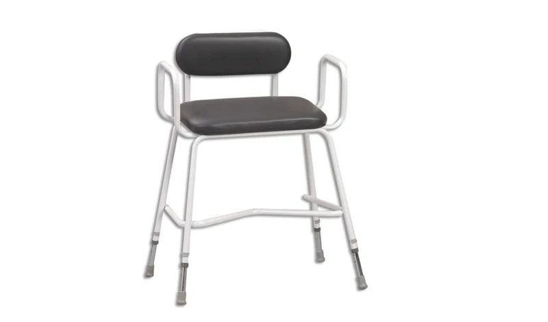 NRS Healthcare Height Adjustable, Extra Wide Perching Stool with Armrests and Padded Backrest