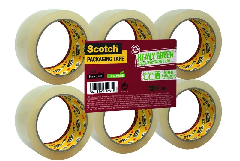 Scotch A Greener Choice 50mm x 66m Packaging Tape Rolls – Transparent (Pack of 6)
