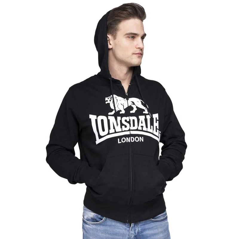Lonsdale Men's Slim Fit Zip Krafty Hooded Sweatshirt - Black, Small