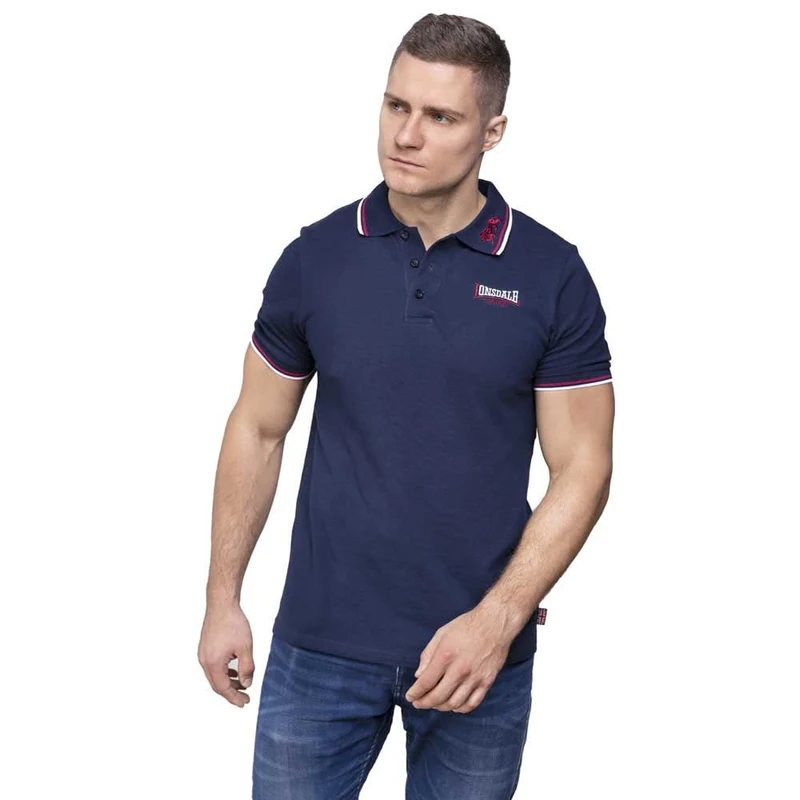Lonsdale Men's Walkley Polo Shirt, Blue/Red/White, L