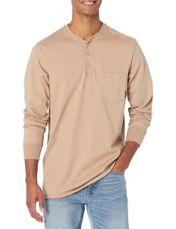 Bulwark FR Men's Bulwark Lightweight Fr Henley Shirt, Khaki, Large