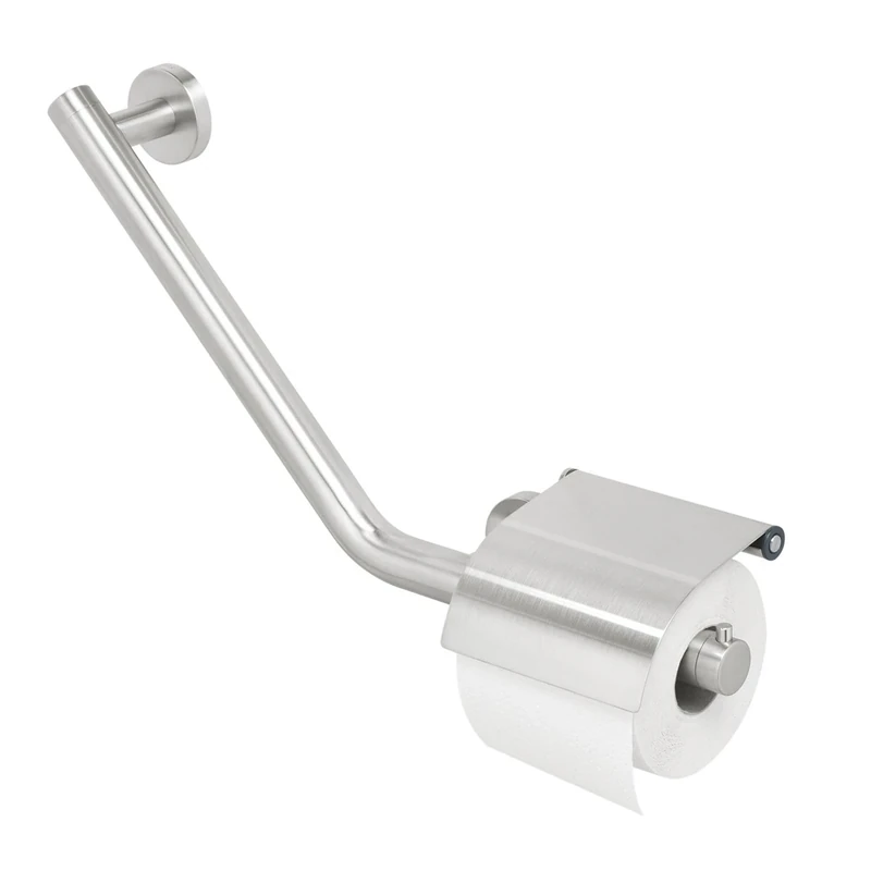 Tiger Boston Comfort & Safety Grab Rail with Toilet Roll Holder, Left, Stainless Steel Brushed, 40.4 x 24.1 x 8 cm