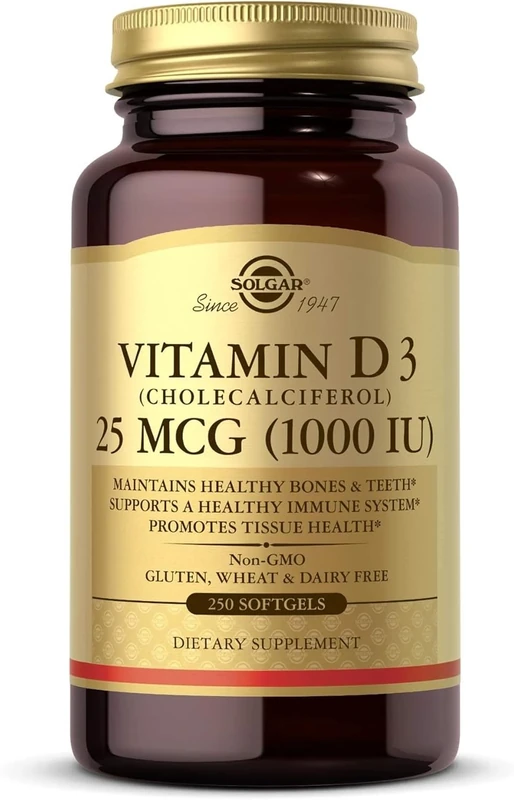 Solgar Vitamin D3 1000 IU (25 µg) Softgels - Pack of 250 - Healthy Bones and Teeth - Supports Immunity and Muscle Function - Gluten Free