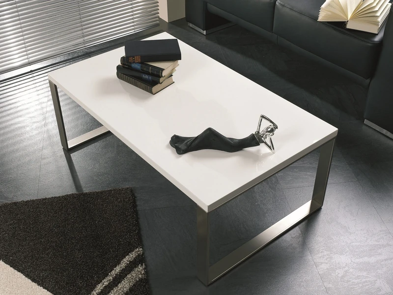 HAKU Mobel Coffee Table Stainless Steel Look, White, Mdf, Metal - Size: W 100 cm X H 38 cm X D 60 cm, Style: Modern