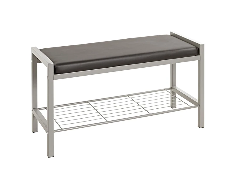 HAKU Shoe-Bench Alu, Black, Synthetic Fabric With Leather Look, Metal - Dim.: W 80 cm X H 48 cm X D 32 cm, Style: Modern