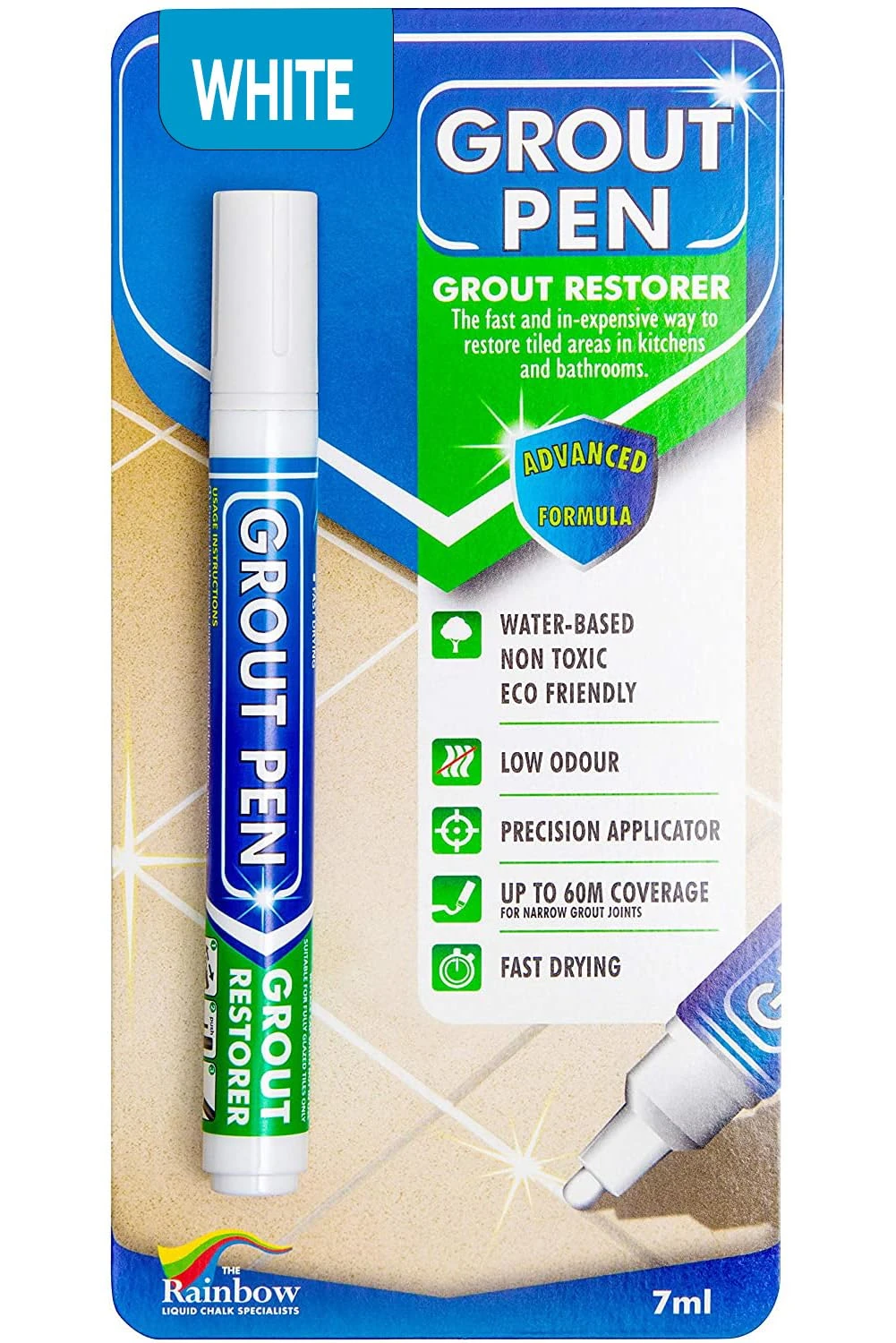 Grout Pen - Revives & Restores Tile Grout - Water-Based 7ml White