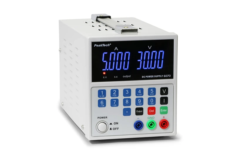 PeakTech 6070 - Digital Laboratory Power Supply, 0-30 V/0, 5A DC, with USB for Remote Control, Overload Protection and Short Circuit, Passive Cooling, 4-Digits LED Display