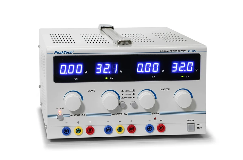 PeakTech Linear Controlled Double Laboratory Power Supply 2 x 0-30 V/5 A DC Power Supply 5 V/3 A fixed Voltage and Safety Transformer – 1 x P 6145