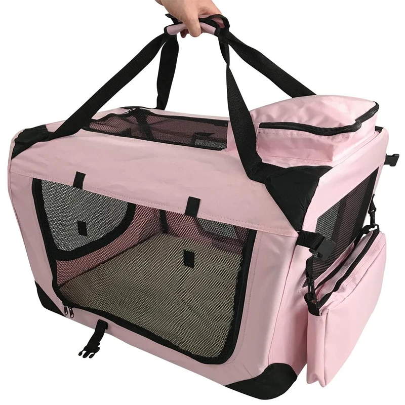 RayGar Pet Carrier Soft Crate Portable Foldable Fabric - Pink - Large