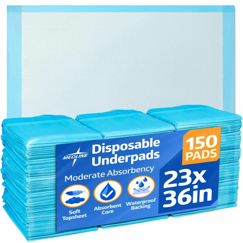 Medline - MSC281236P Moderate Absorbency 23" x 36" Fluff Disposable Underpads, 150 Per Case, Great for Protecting Bed, Furniture, Surfaces