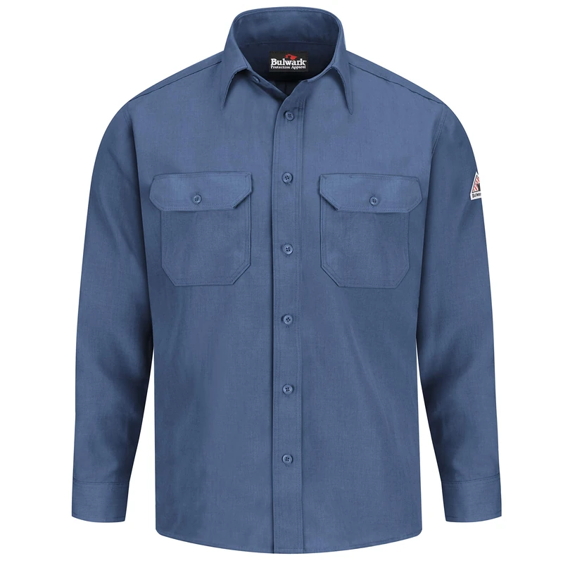 Bulwark Flame Resistant 4.5 oz Nomex IIIA Uniform Shirt Tailored Sleeve Placket, Gulf Blue, Large Tall
