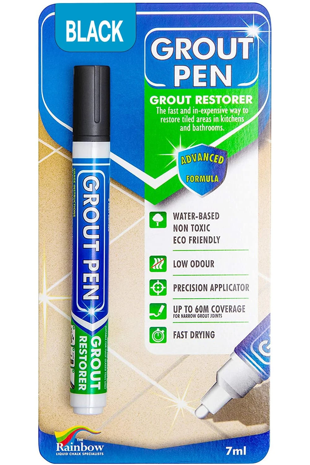 Grout Pen - Designed for restoring tile grout in bathrooms & kitchens (Black)