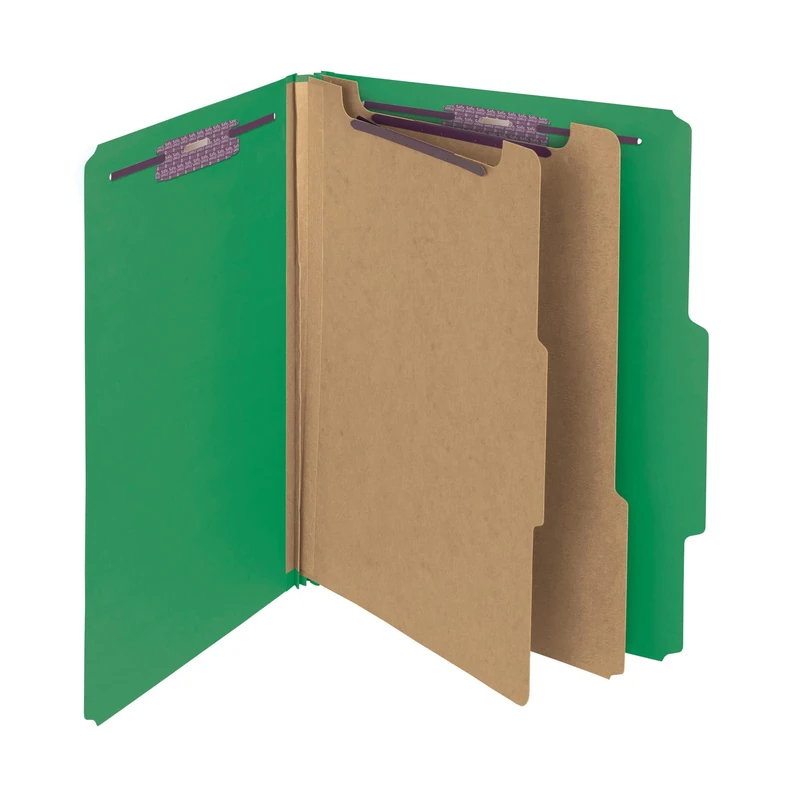 Smead PressGuard Classification File Folder with SafeSHIELD Fasteners, 2 Dividers, 2" Expansion, Letter Size, Green, 10 per Box (14201)