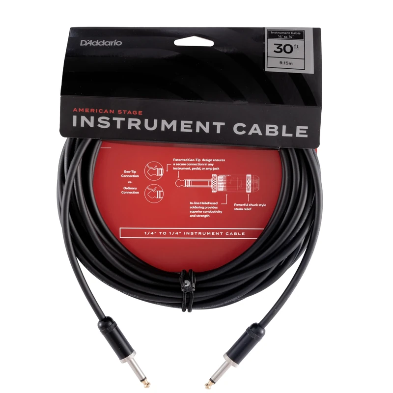 Planet Waves D’Addario Accessories American Stage Guitar Cable - Premium Instrument Cable with ¼ Inch Ends - Guitar Cord Made in the USA - Straight Ends - 30 feet