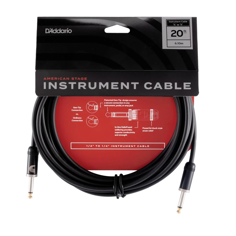 Planet Waves D’Addario Accessories American Stage Guitar Cable - Premium Instrument Cable with ¼ Inch Ends - Guitar Cord Made in the USA - Straight Ends - 20 feet