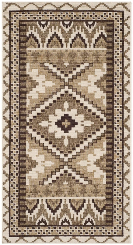 Safavieh Bold & Bright Indoor Woven Rectangle Area Rug, Veranda Collection, VER096, in Creme / Brown, 79 X 152 cm for Living Room, Bedroom or Any Indoor Space