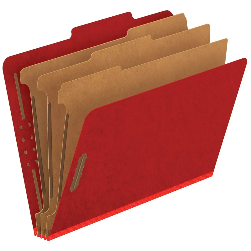Pendaflex Pressboard Classification File Folders, 3 Dividers, 2" Embedded Fasteners, 2/5 Tab Cut, Letter Size, Bright Red, Box of 10 (24095)