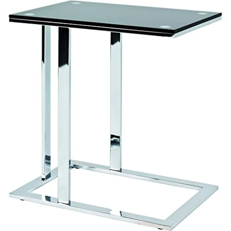 HAKU Möbel End Table Chrome, Black, Metal, Tempered Glass 10 mm - Size: W 54 cm X H 58 cm X D 37 cm, Style: Modern