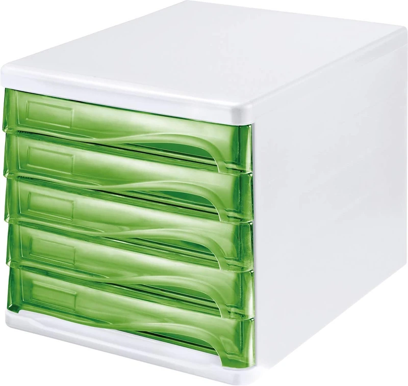helit H6129450 Economy Drawer Cabinet with 5 Compartments Can Be Written on Light Grey/Translucent Green
