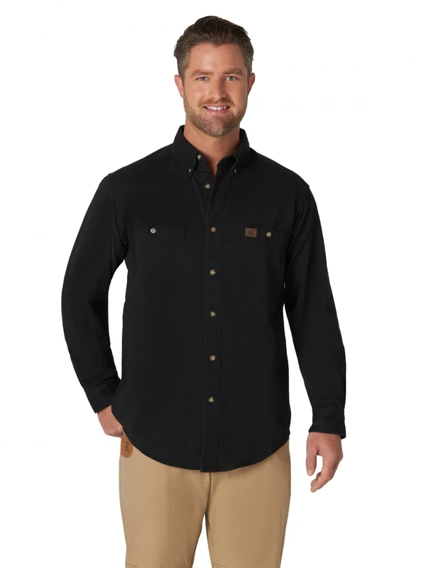 Wrangler Men's Logger Twill Long Sleeve Workshirt SHIRT, Black, XL Tall
