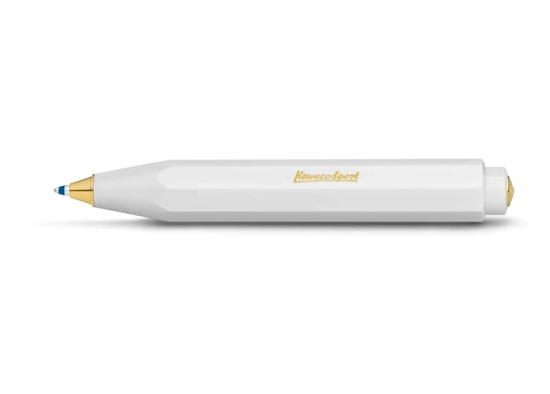 Kaweco CLASSIC SPORT Ball Pen White I Retractable Ballpoint Pen with Standard D1 Refills I Exclusive Biro 10.5 cm