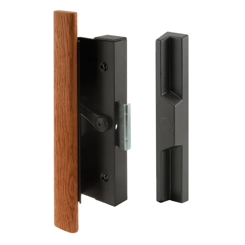 Prime-Line C 1126 Sliding Door Clamp Style Handle Set, 4-15/16 in., Wood Handle, Extruded Aluminum, Black, Pack of 1 - Image 1