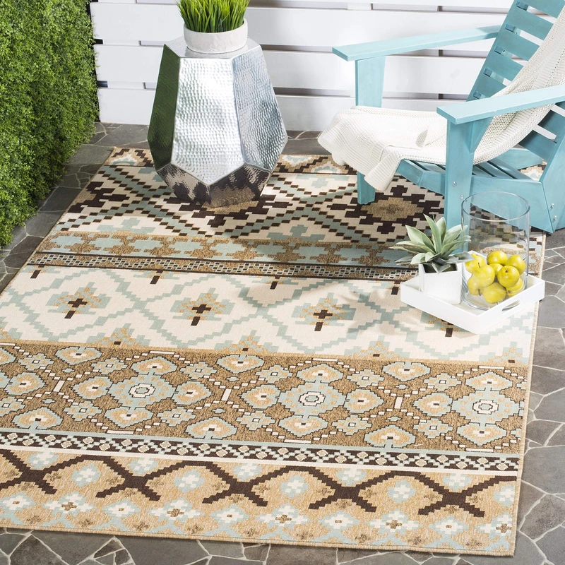 Safavieh Bold & Bright Indoor Woven Rectangle Area Rug, Veranda Collection, VER097, in Creme / Brown, 79 X 152 cm for Living Room, Bedroom or Any Indoor Space