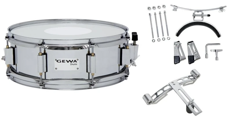 GEWA marching drum small, birch shell black, 14 x 5", 8 tension rods, Remo USA heads, incl. vent plate and knee rest