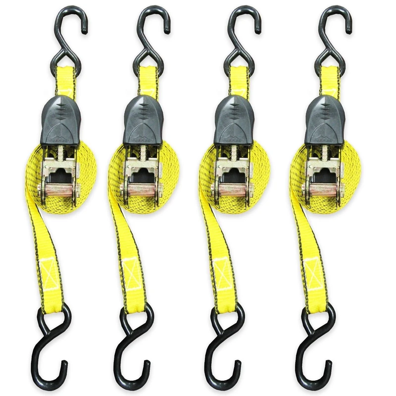 Everest S1043- Premium Ratchet Tie Down – 4 Pk – 1" x 15' – 500 lbs Working Load – 1500 lbs Break Strength