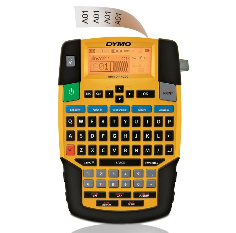 Dymo Rhino 4200 English Layout, Handheld use Label Maker, Yellow