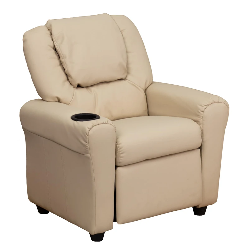 Flash Furniture Vana Contemporary Beige Vinyl Kids Recliner with Cup Holder and Headrest - Image 1