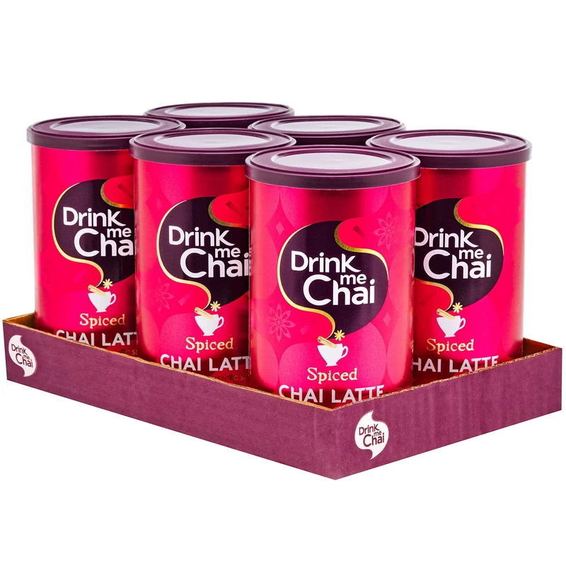 Drink Me Chai Spiced Chai Latte 250g (Pack of 6) - Just Add Water, Chai Latte Powder (96 servings total)