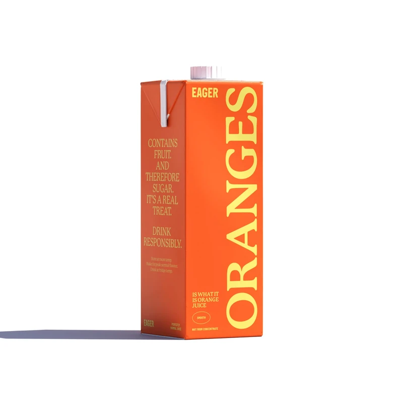 Eager Smooth Orange Juice 100% Squeezed, Refreshing Fruit Drink, No Bits, NFC Not From Concentrate, Single Carton, 1 x 1 Litre