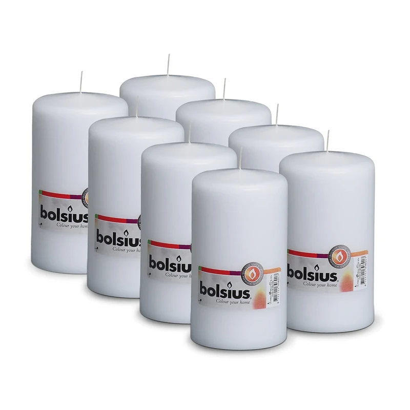 BOLSIUS Smooth Pillar Candles, White, 20 cm