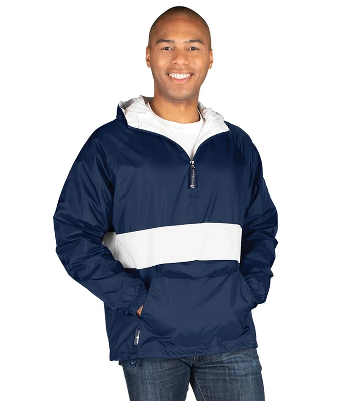 Charles River Apparel Unisex's Classic Solid Windbreaker Pullover Jacket, Navy/White, XS - Image 1