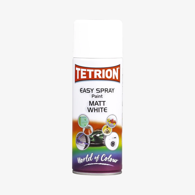 Tetrion Matt White Spray Paint - 400ml Aerosol for High Visibility Finishes on Wood, Metal, Plastic & Ceramic - Quick-Dry Formula