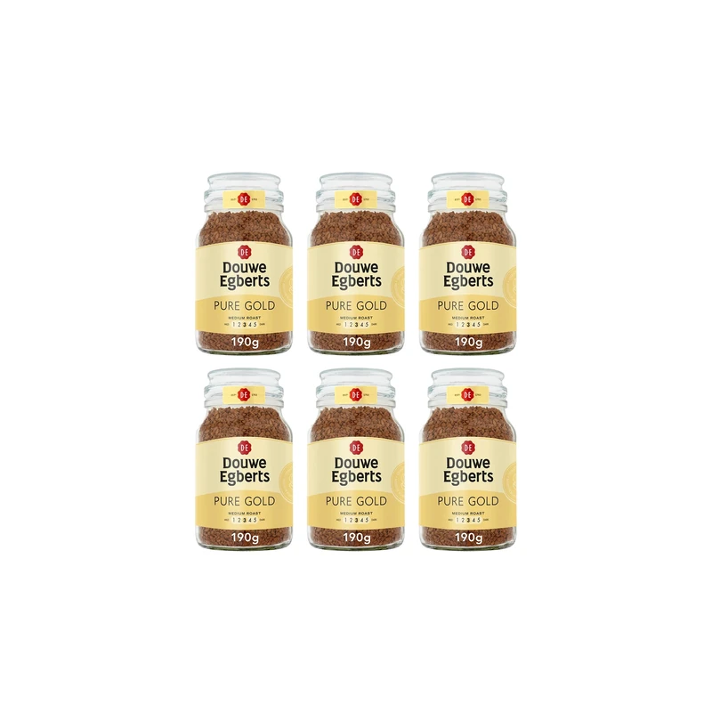 Douwe Egberts Pure Gold Medium Roast Instant Coffee 190g (Pack of 6 Jars, Total 1.14kg)