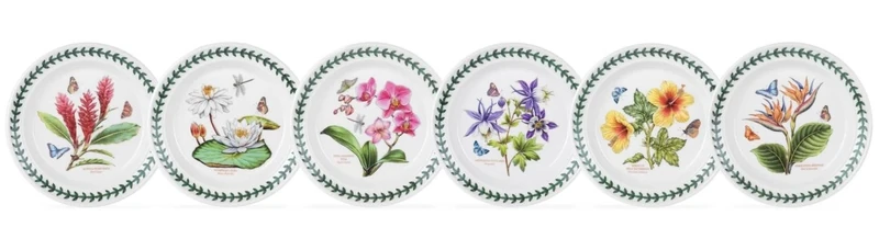 Portmeirion 520240 Exotic Botanic Garden - 6" Bread and Butter Plates - Set o, Red,white