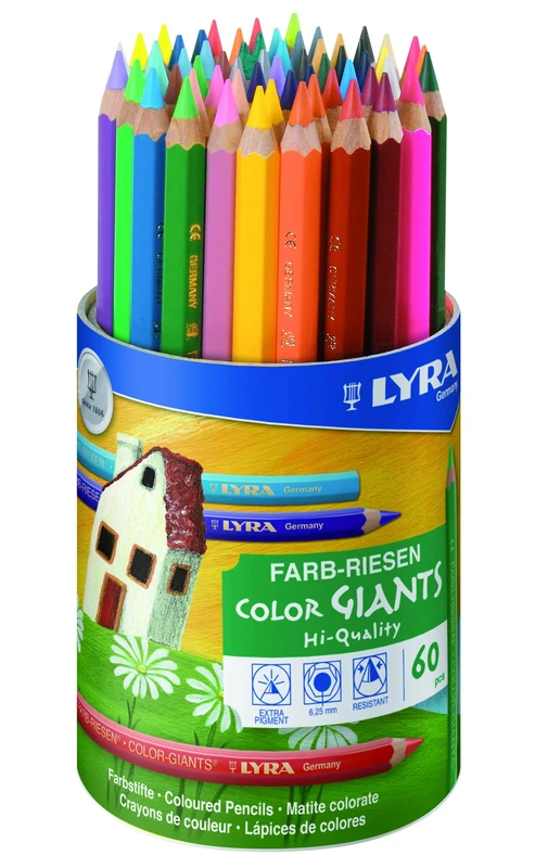 Lyra 3943600 Colour Giants Lacquered in Round Cardboard Pot 60 Colouring Pencils - Image 1