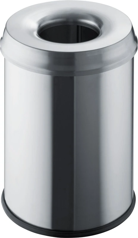 Helit H2515400 Stainless Steel Safety Waste-Paper Basket 15 litres Silver - Image 1