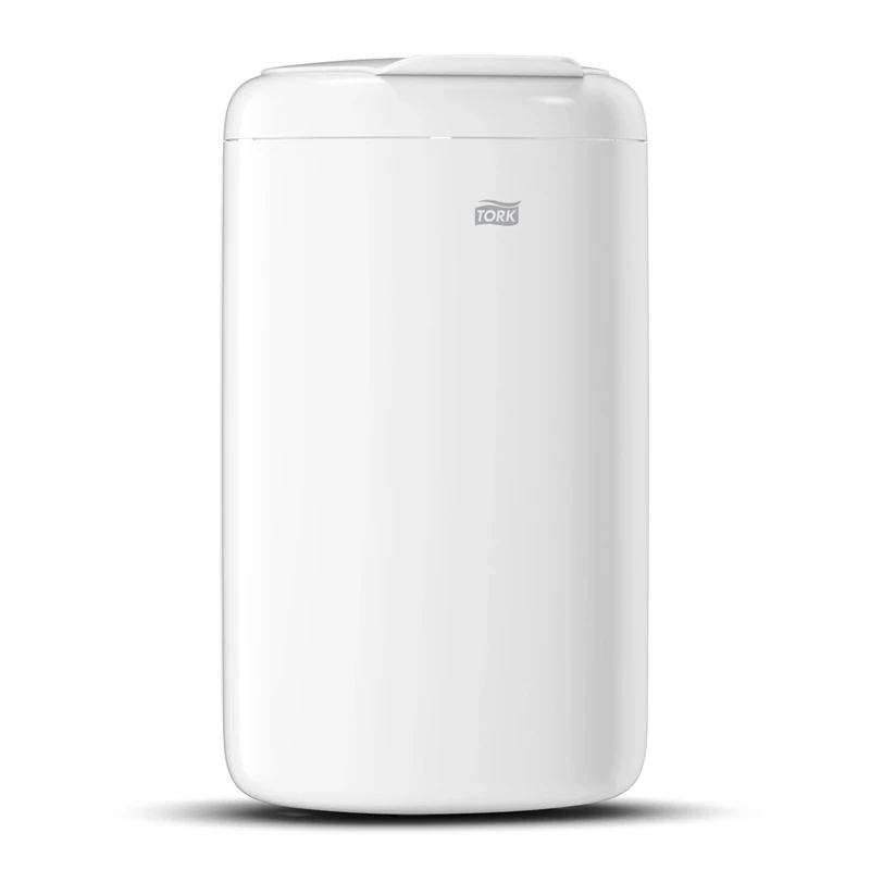 Tork Elevation Waste Paper Bin 5L - Compact Sanitary Bin with Self-Closing Lid - Flexible Mounting on Walls, Bathrooms or Cubicles - 33.8 x 19 x 16 cm - White