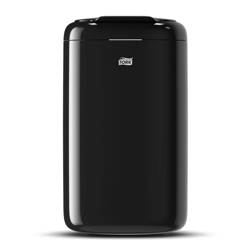 Tork Elevation Waste Paper Bin 5L - Compact Sanitary Bin with Self-Closing Lid - Flexible Mounting on Walls, Bathrooms or Cubicles - 33.8 x 19 x 16 cm - Black
