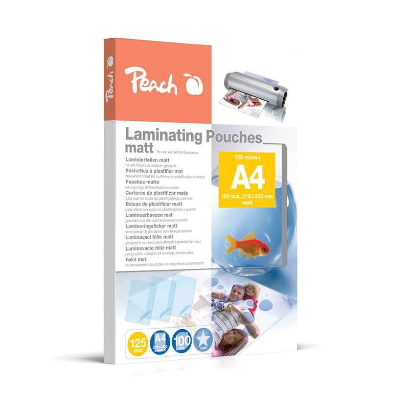 Peach S-PP525-22 Laminating Pouches A4 125 mic 100 Pouches Matt Writeable Premium Quality for Best Laminating Results Compatible with Devices of All Brand Manufacturers