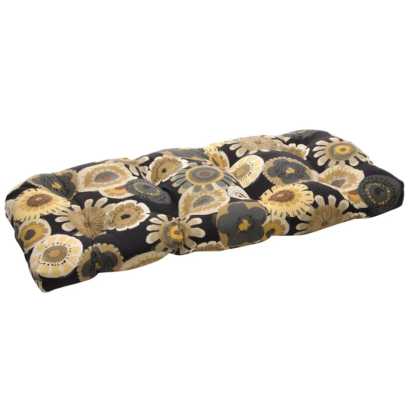 Pillow Perfect Outdoor/Indoor Crosby Ebony Tufted Loveseat Cushion, 44" x 19", Black