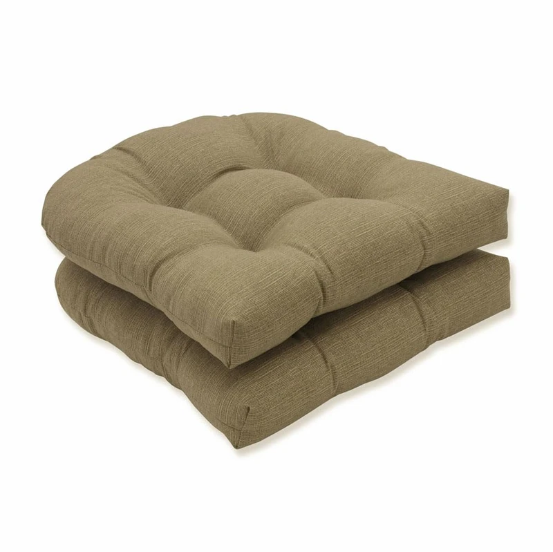 Pillow Perfect Tufted Seat Cushions (Round Back), Polyester, Tan Monti Chino, 19 Inches x 19 Inches - Image 1