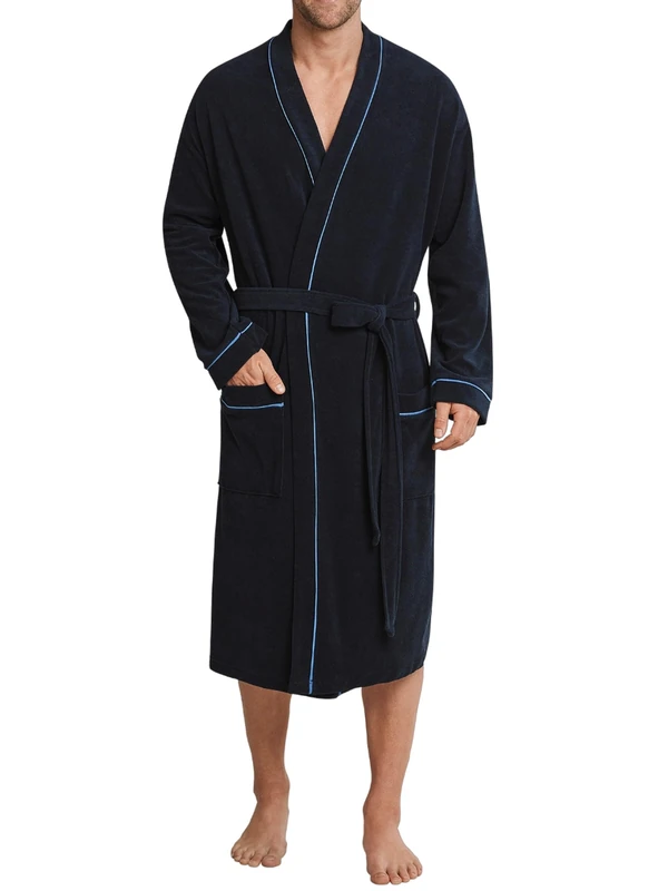 Schiesser Men'S Blue Long Sleevebathrobe - Blue - Blau (815-Navy) - 50 (Eu) (Brand Size: M)