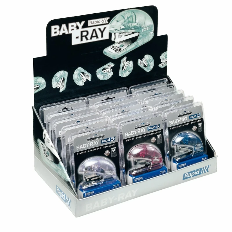 Rapid F4 Baby-Ray Mini Stapler with 1000 Staples, 10 Sheet Capacity, Compact Design, Display Box of 15, Assorted Colours, 10184050