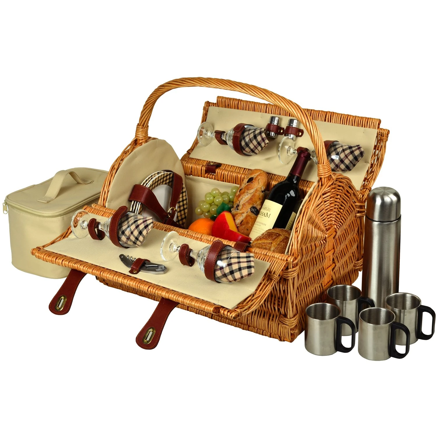Picnic at Ascot Yorkshire Willow Picnic Basket with Service for 4 with Coffee Set - London Plaid